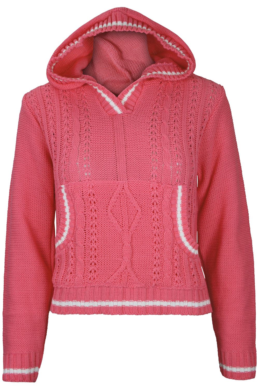 Womens Cricket Knit Crop Jumper Ladies Kangaroo Pocket Pullover Hoody Short T...