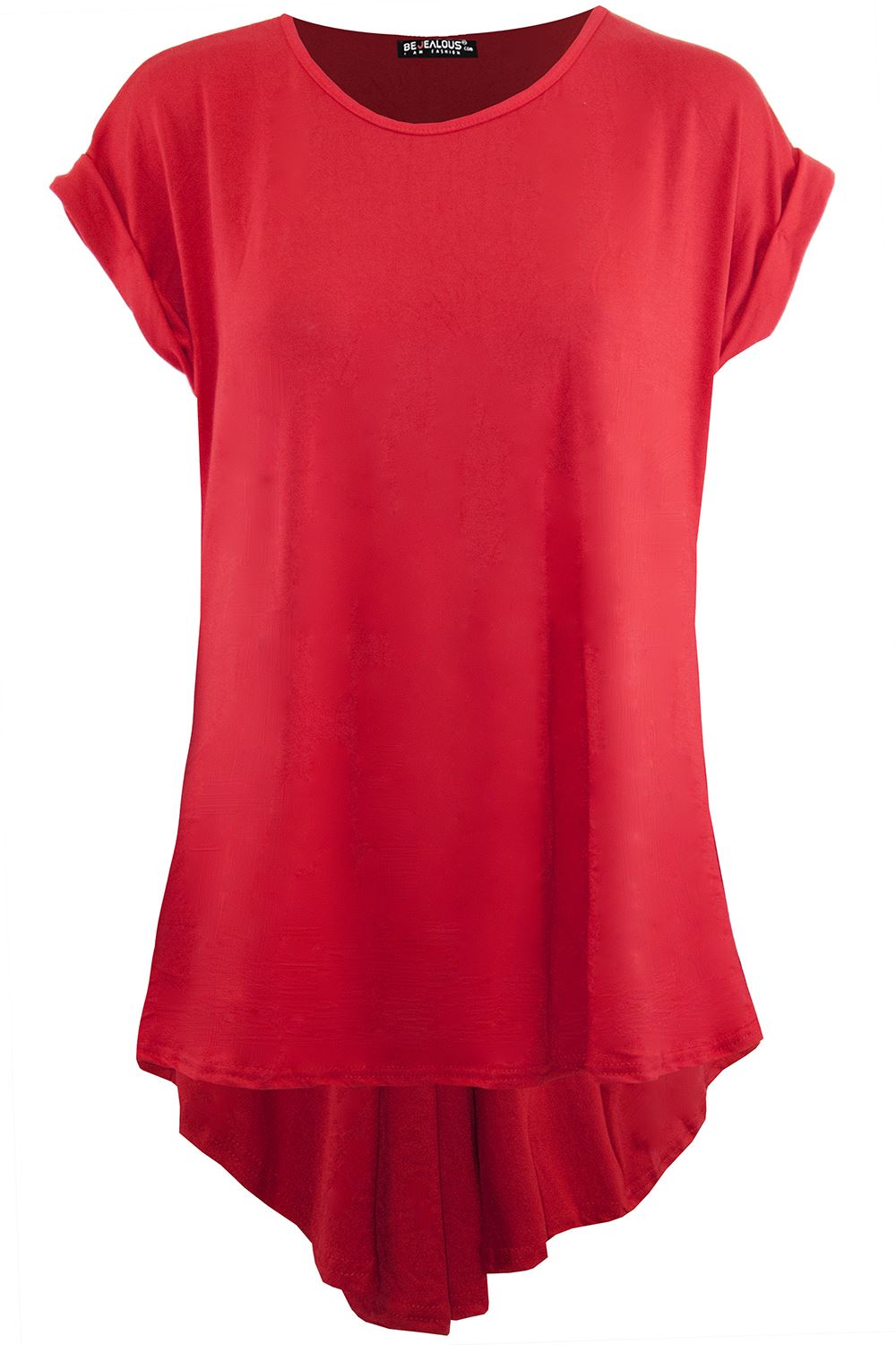 Camiseta Top Mujer FishTail Back Hi Lo Dobladillo Sumergido Cuello Redondo Manga Girada - Imagen 3 de 22