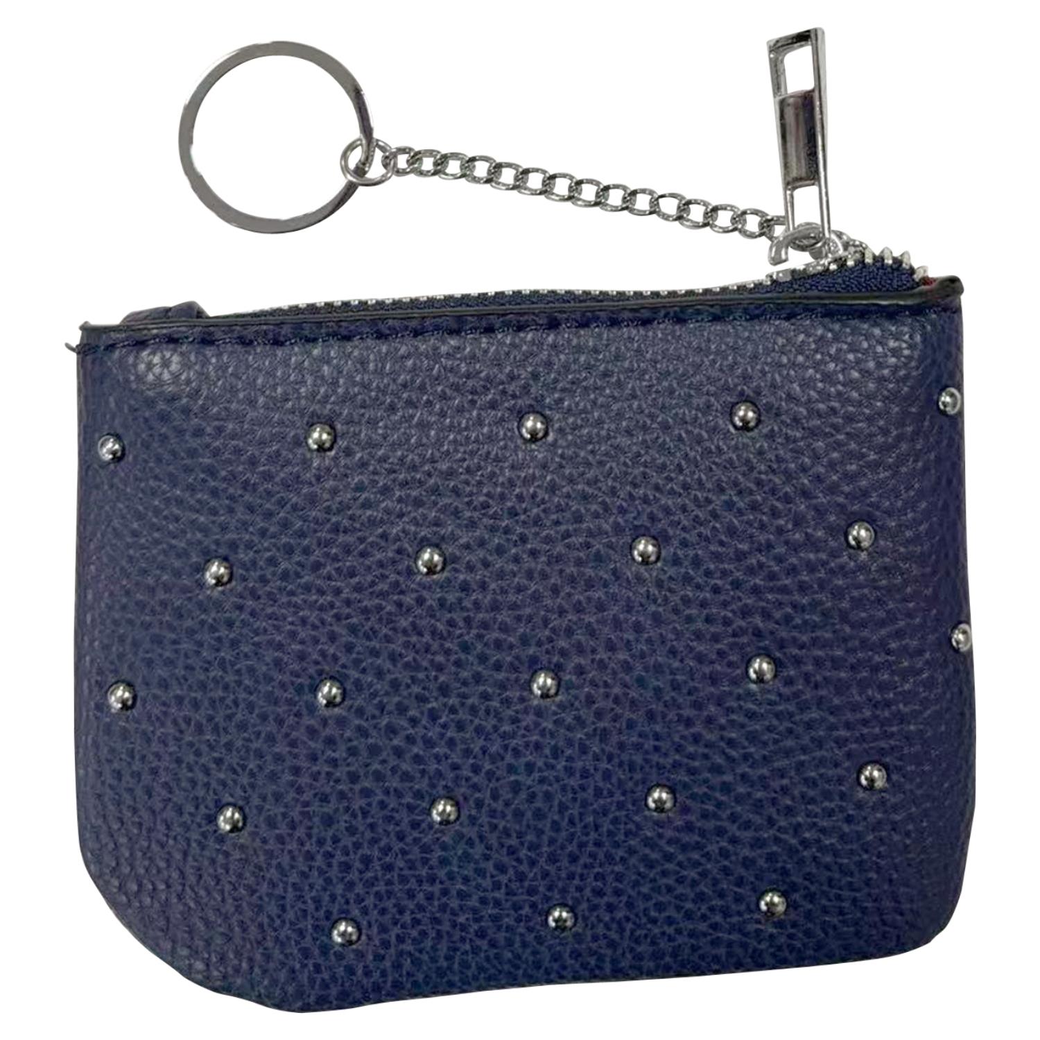 Trendy Studded PU Leather Coin Purse Small Wallet with Zip Closure and Keychain - Picture 4 of 19