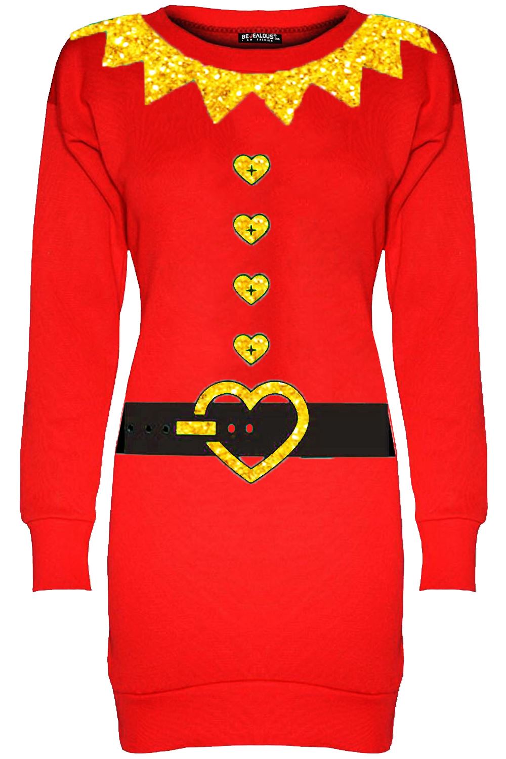 Womens Christmas Fleece Ladies Santa Costume Xmas Sweatshirt Mini Jumper Dress - Picture 8 of 46