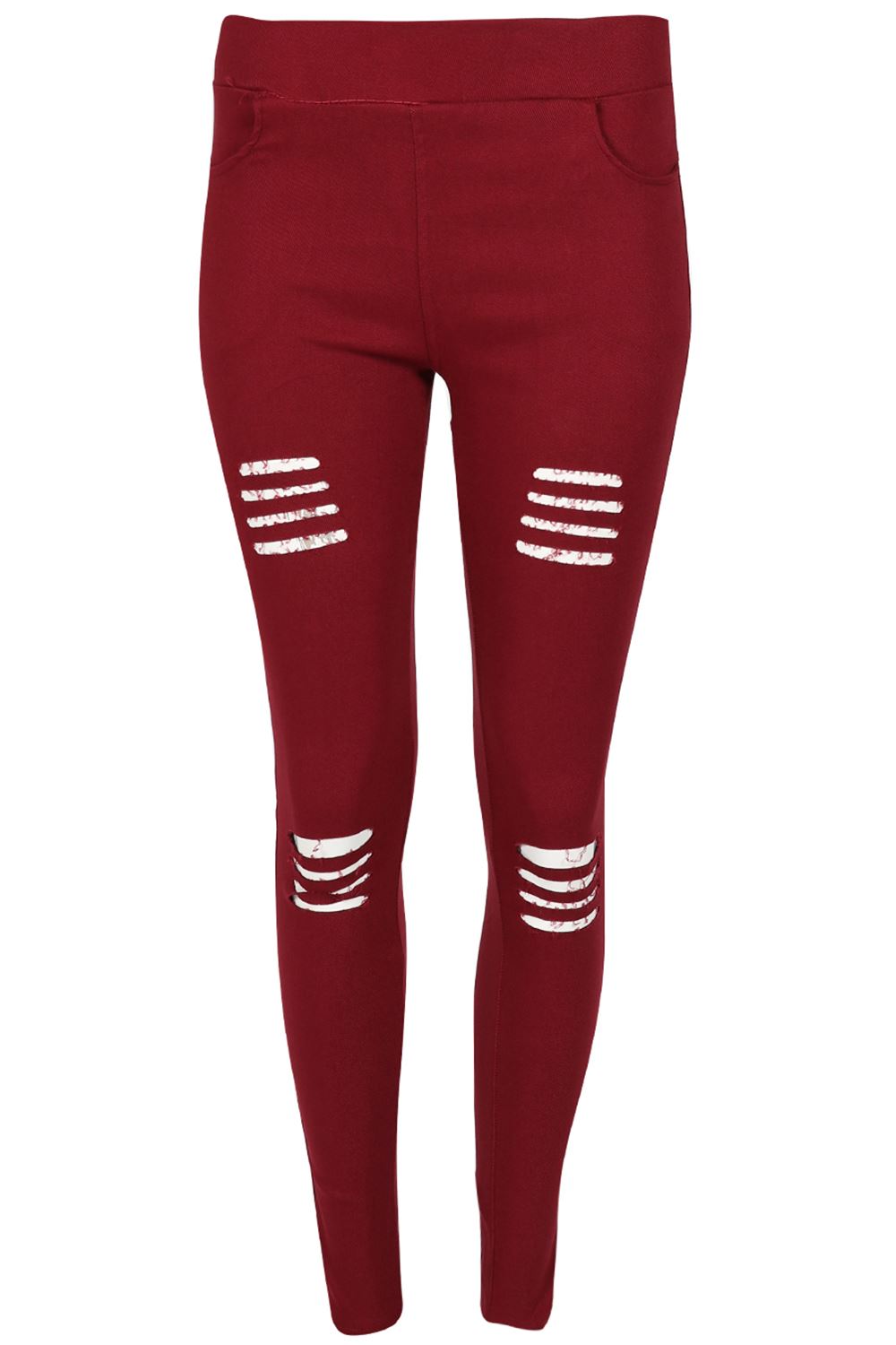 Womens Front Pockets Laser Cut Out Ripped Ladies High Waisted Pants