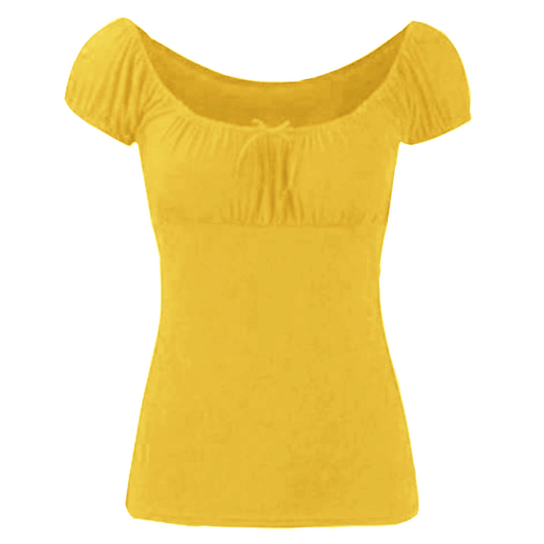 Womens Ladies Off Shoulder Gypsy Tie Ribbon Bardot Ruched Tops Uk Plus Size 8-22 - Picture 19 of 21