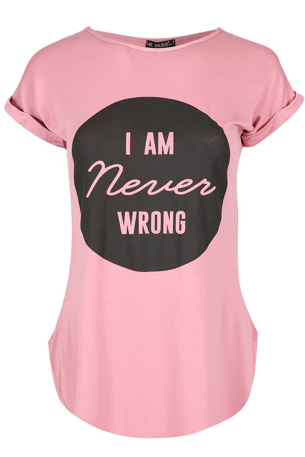 Womens Ladies Turn Up Sleeve Round Neck Curved Hem Bonjour Jersey T-Shirt Top - Picture 29 of 49