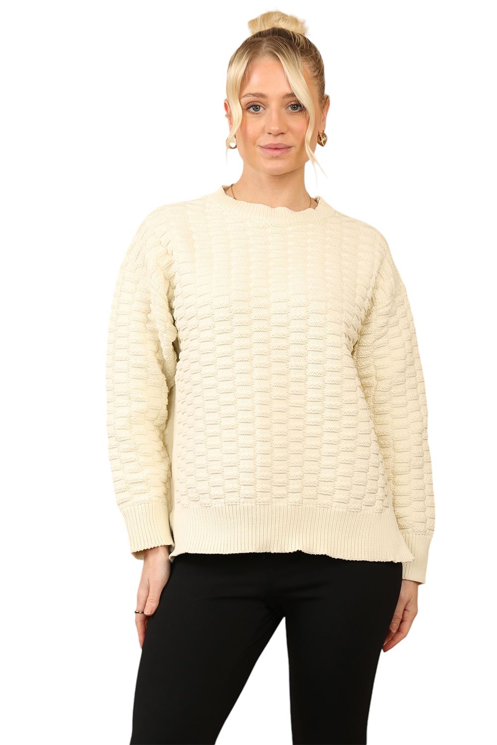 Women Knit Sweater Round Neck Long Sleeve Ladies Winter Loose Fit Sweater Jumper - Picture 8 of 13