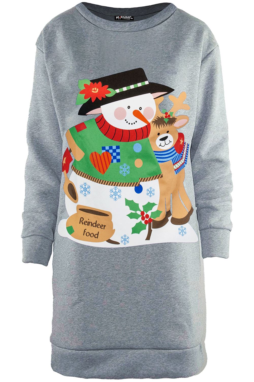 Womens Christmas Fleece Ladies Snowman Tree Xmas Sweatshirt Mini Jumper Dress - Picture 58 of 59