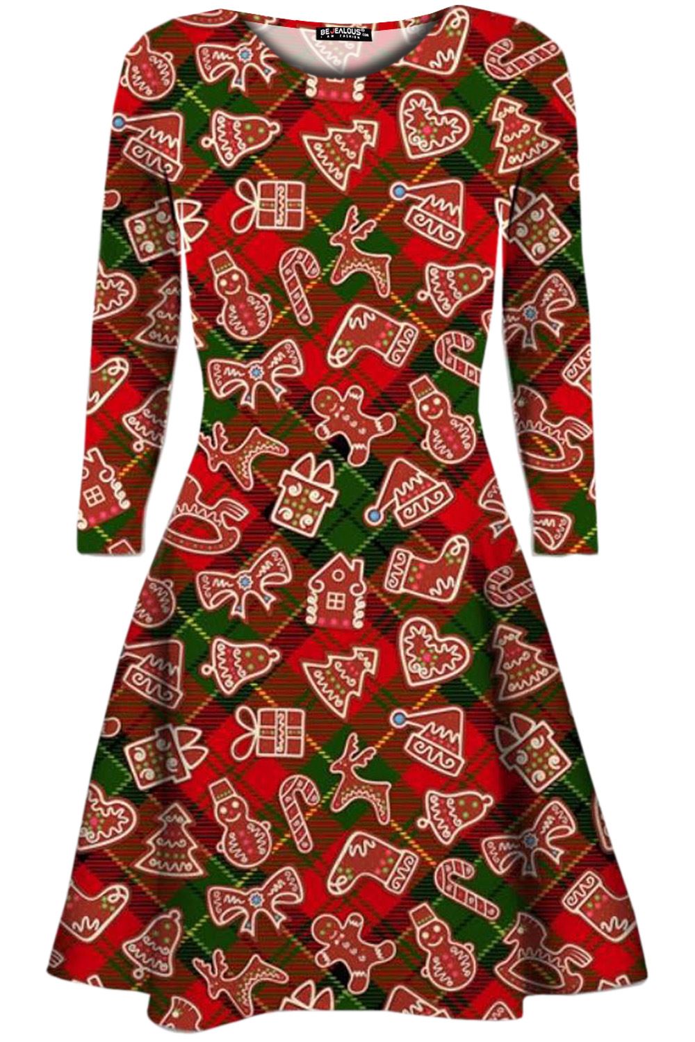 Kids Christmas Printed Casual Long Sleeve Girls Xmas Flared Mini Swing Dresses - Picture 14 of 30