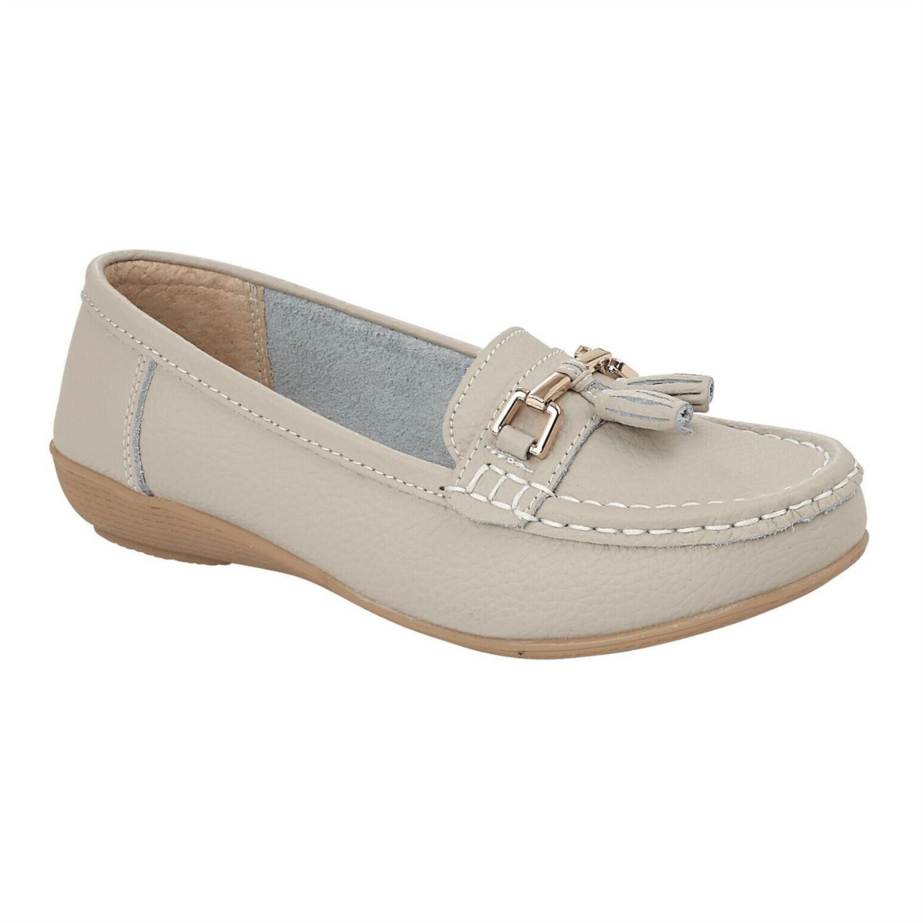 Ladies Wide Fit Shoes Slip On Womens Memory Foam Work Leather Loafer Shoe Size - Picture 33 of 40