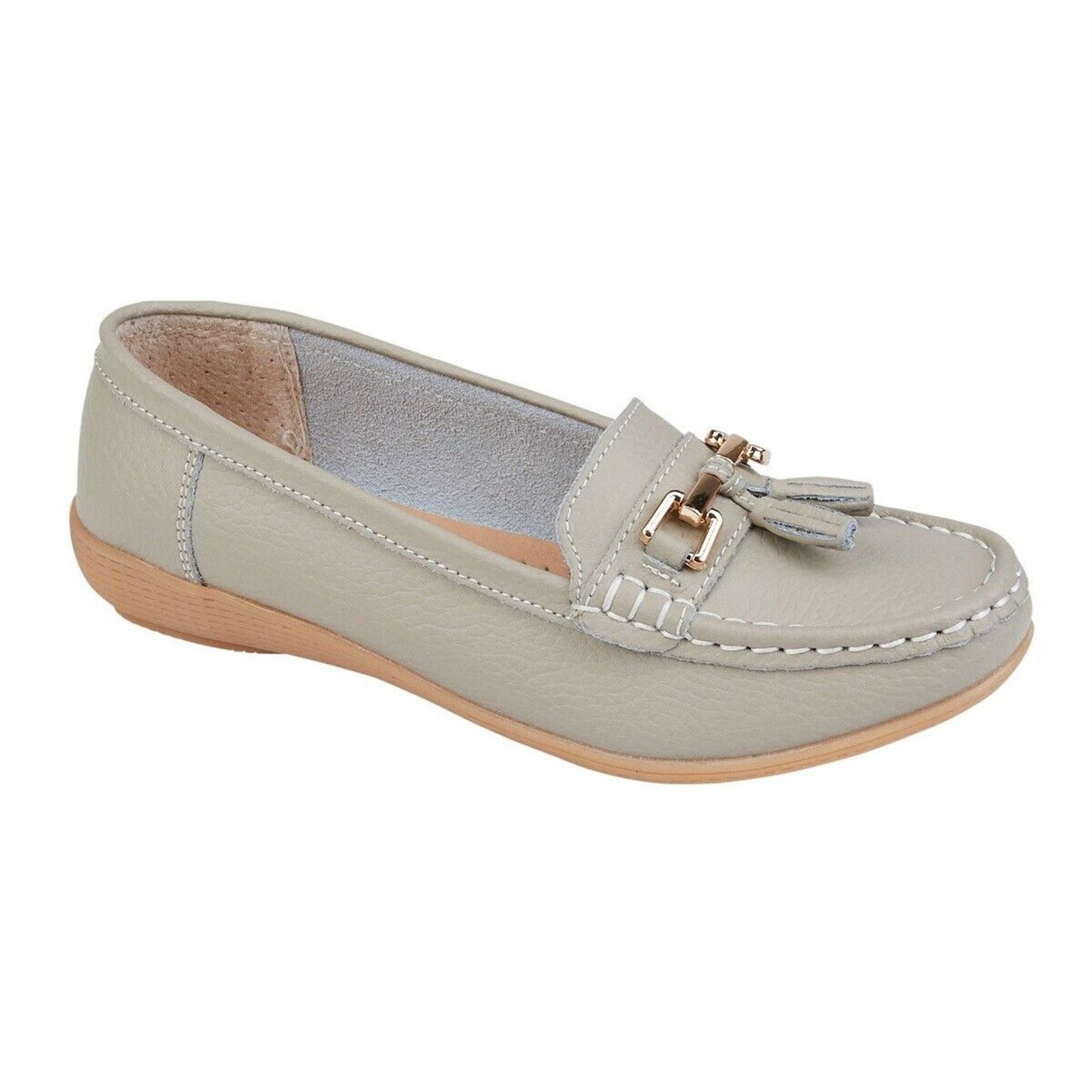 Ladies Wide Fit Shoes Slip On Womens Memory Foam Work Leather Loafer Shoe Size - Picture 17 of 40