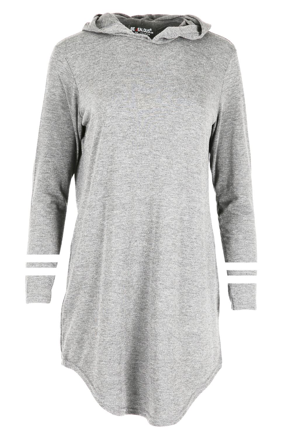 Ladies 3/4 Sleeve Cold Cut Shoulder Womens Hooded Hoody Mini Curved Hem Dress - Picture 21 of 28