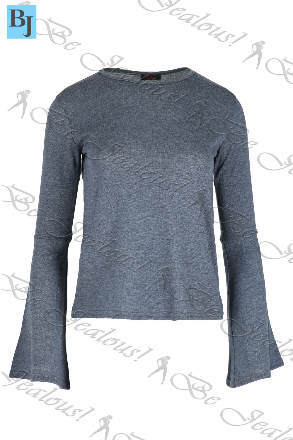 Ladies 70`s Frill Sleeve T Shirt Women Jumper Flared Top Fine Knitwear