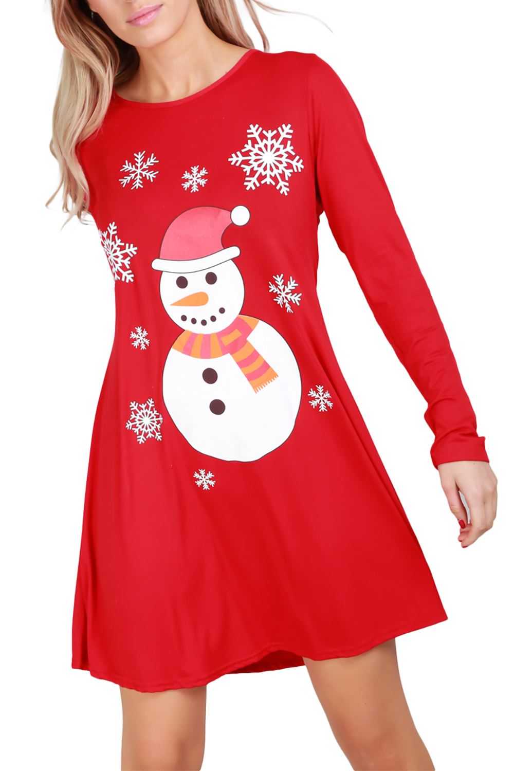 Womens Ladies Santa Costume Belted Candy stick Round Neck Christmas Swing Dress - Picture 77 of 86