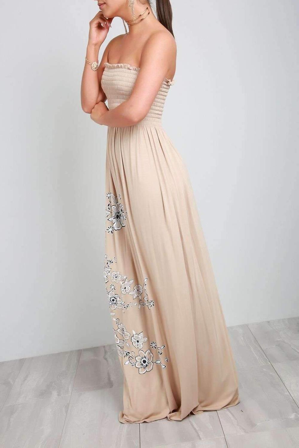 Womens Ladies Gathered Printed Sheering Strapless Boobtube Bandeau Maxi Dresses - Picture 15 of 25
