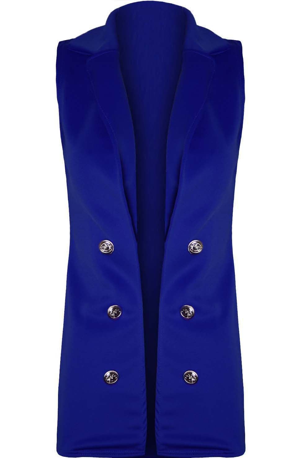 Ladies Womens 0pen Military Sleeveless Button Gold Coat Collared Jacket