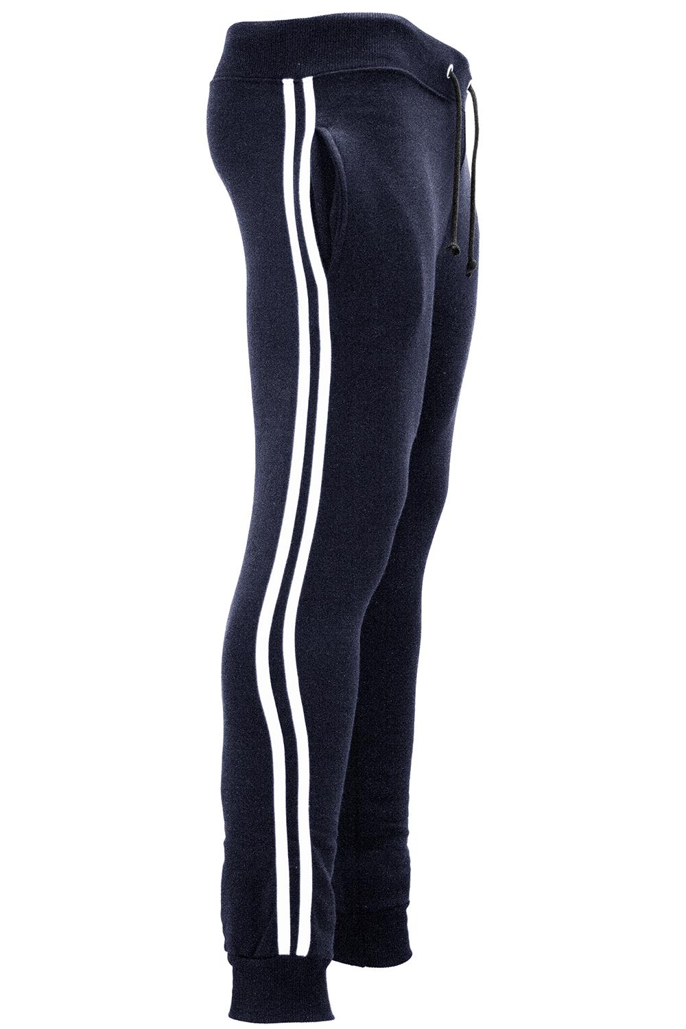 Fleece 2 Stripes Pockets Elasticated Hem Cuffed Pants Joggers Mens Gym Trousers - Picture 5 of 10