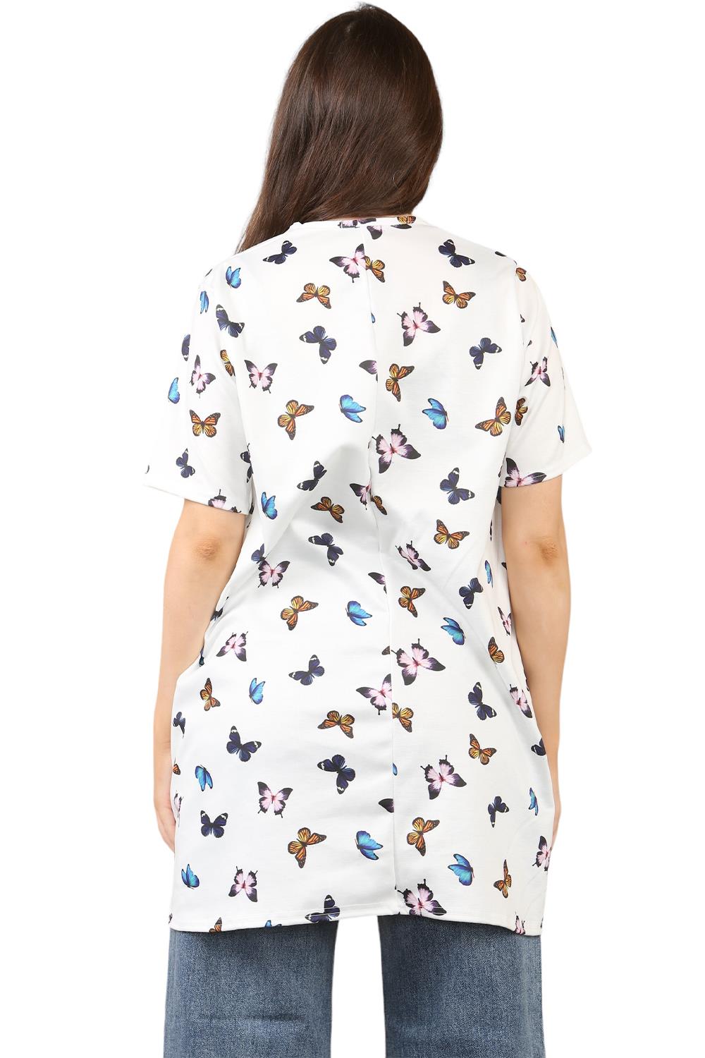 Womens Ladies V-Neck Short Sleeve Long Swing High Low Dipped Hem T-Shirt Top - Picture 12 of 40
