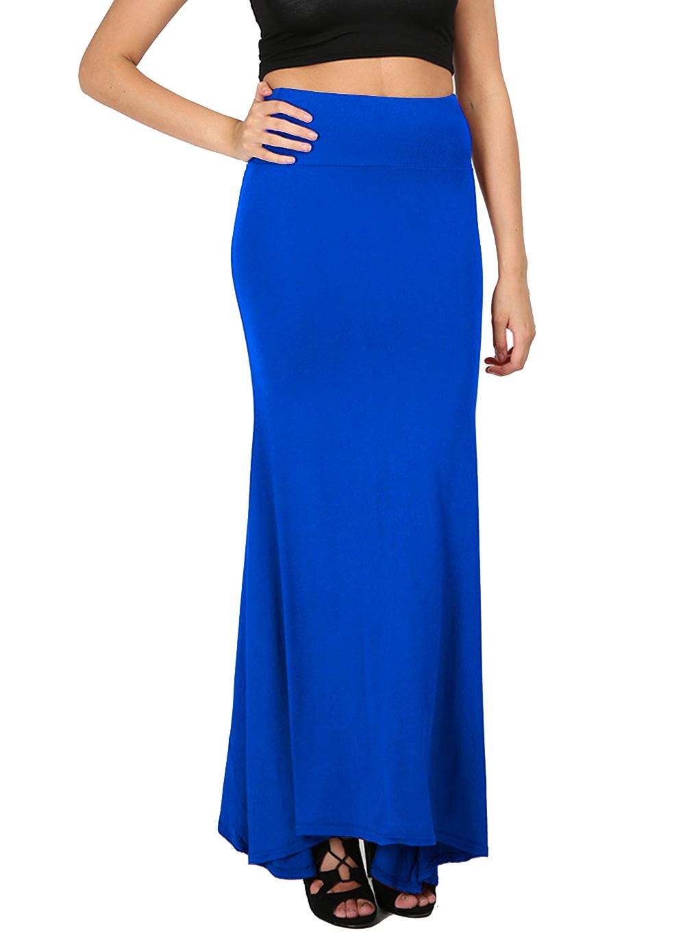 Ladies Women Full Length Plain Stretch Flared Frankie High Waist Long Maxi Skirt - Picture 8 of 25