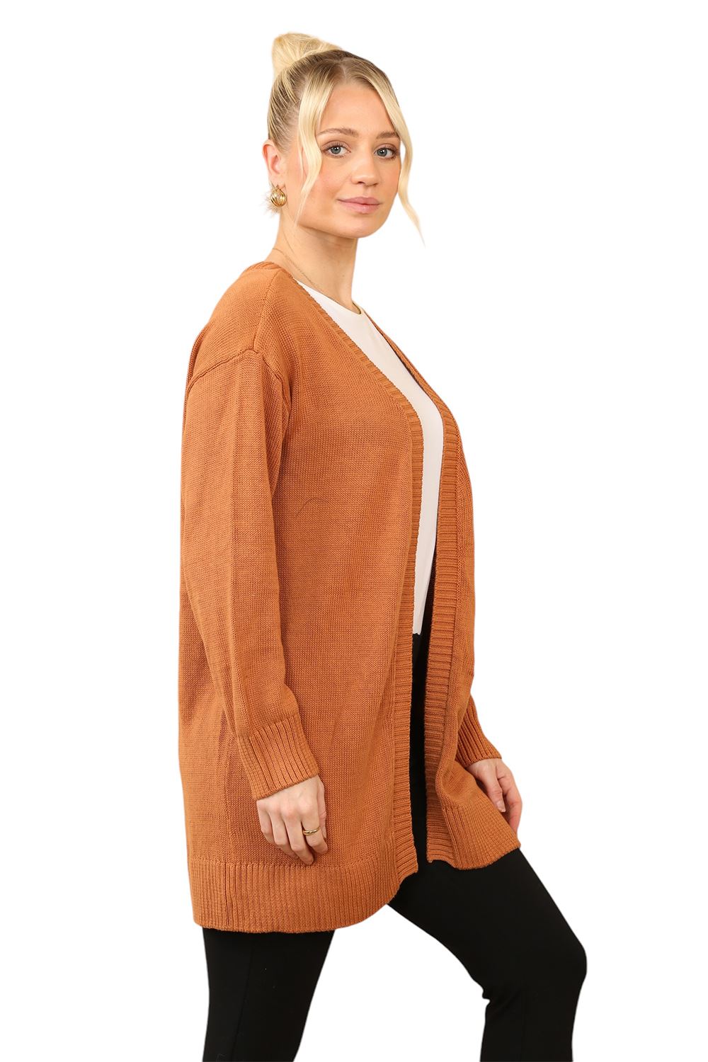 Women Knitted Oversized Open Front Long Sleeve Ladies Long Mini Length Cardigan - Picture 6 of 7