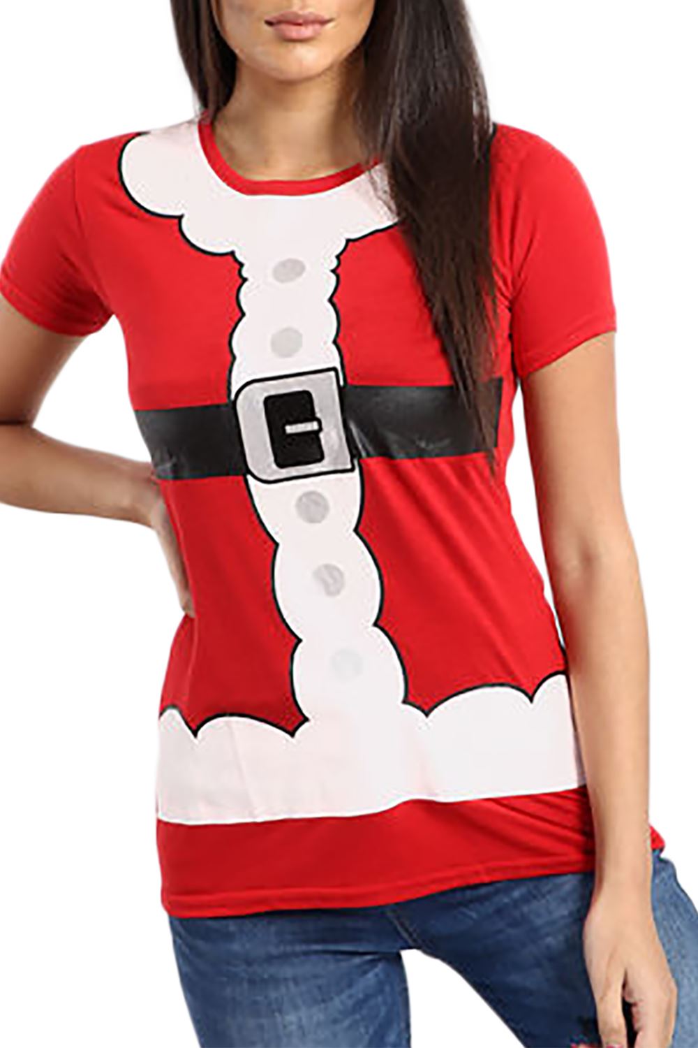 Womens Ladies Santa Costume Belt Print Long Sleeve Gift Christmas Xmas T Shirt - Picture 6 of 72