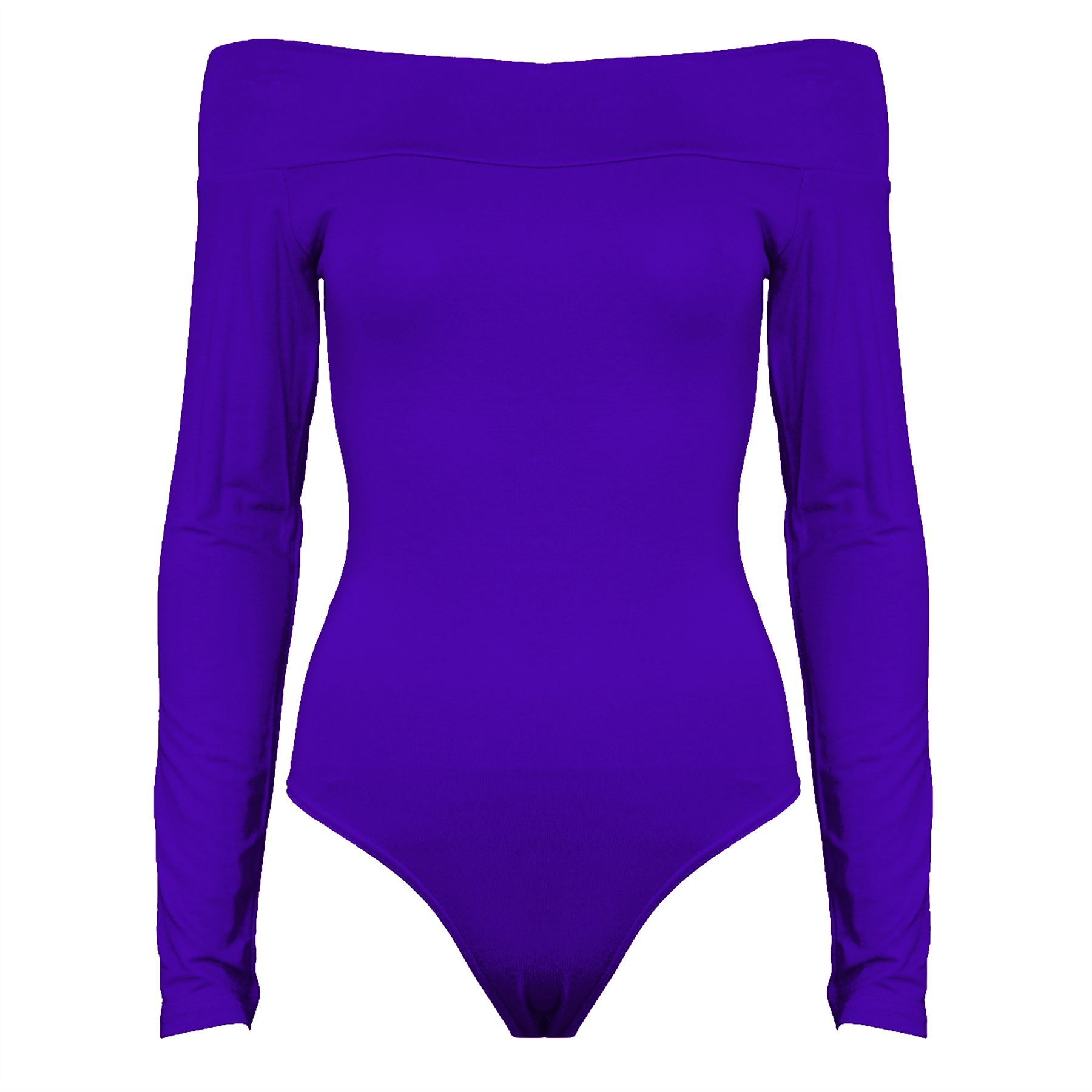 Womens Ladies Plain Jersey Long Sleeves Stretchy Leotard Bodysuit Top Plus Sizes - Picture 45 of 53