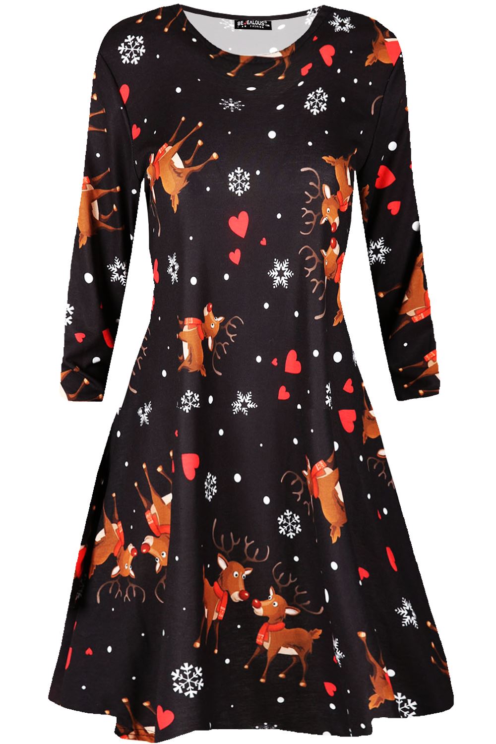 Kids Christmas Printed Casual Long Sleeve Girls Xmas Flared Mini Swing Dresses - Picture 20 of 30