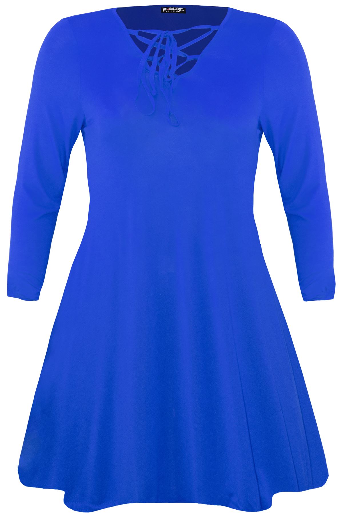 Mini Bodycon Ladies Lace Up Eyelet Flared Womens Plus Size V Neck Swing Dress - Picture 14 of 30