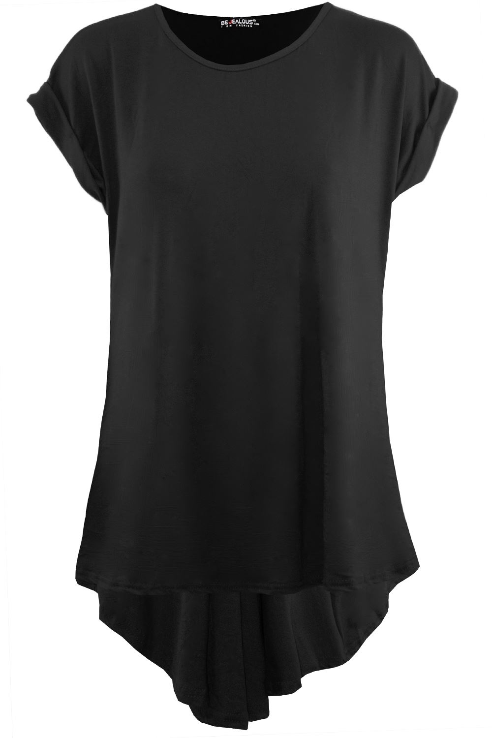 Camiseta Top Mujer FishTail Back Hi Lo Dobladillo Sumergido Cuello Redondo Manga Girada - Imagen 2 de 22