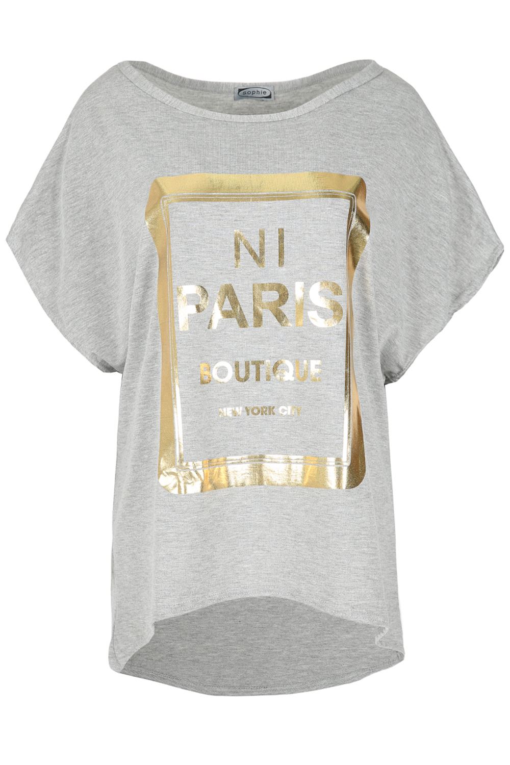 Ladies Womens PARIS 76 Printed Oversized Baggy Lagenlook Off Shoulder Tshirt Top - Picture 5 of 61