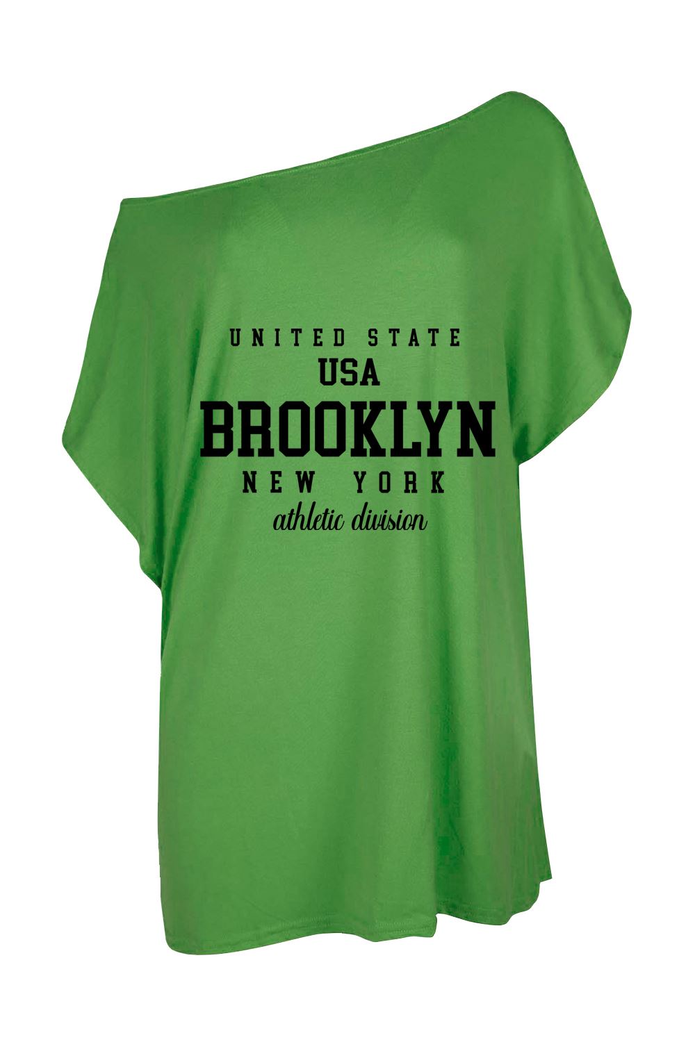 Womens Brooklyn USA Slogan One Shoulder Oversized Batwing Sleeve Summer T Shirt - Picture 9 of 36