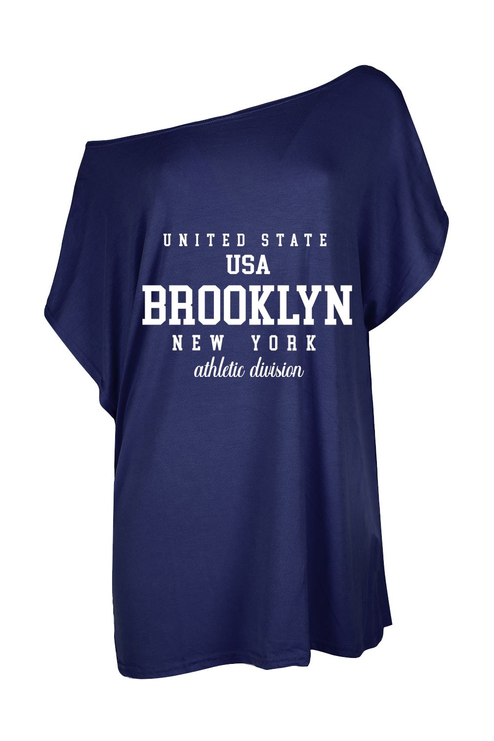 Womens Brooklyn USA Slogan One Shoulder Oversized Batwing Sleeve Summer T Shirt - Picture 5 of 36