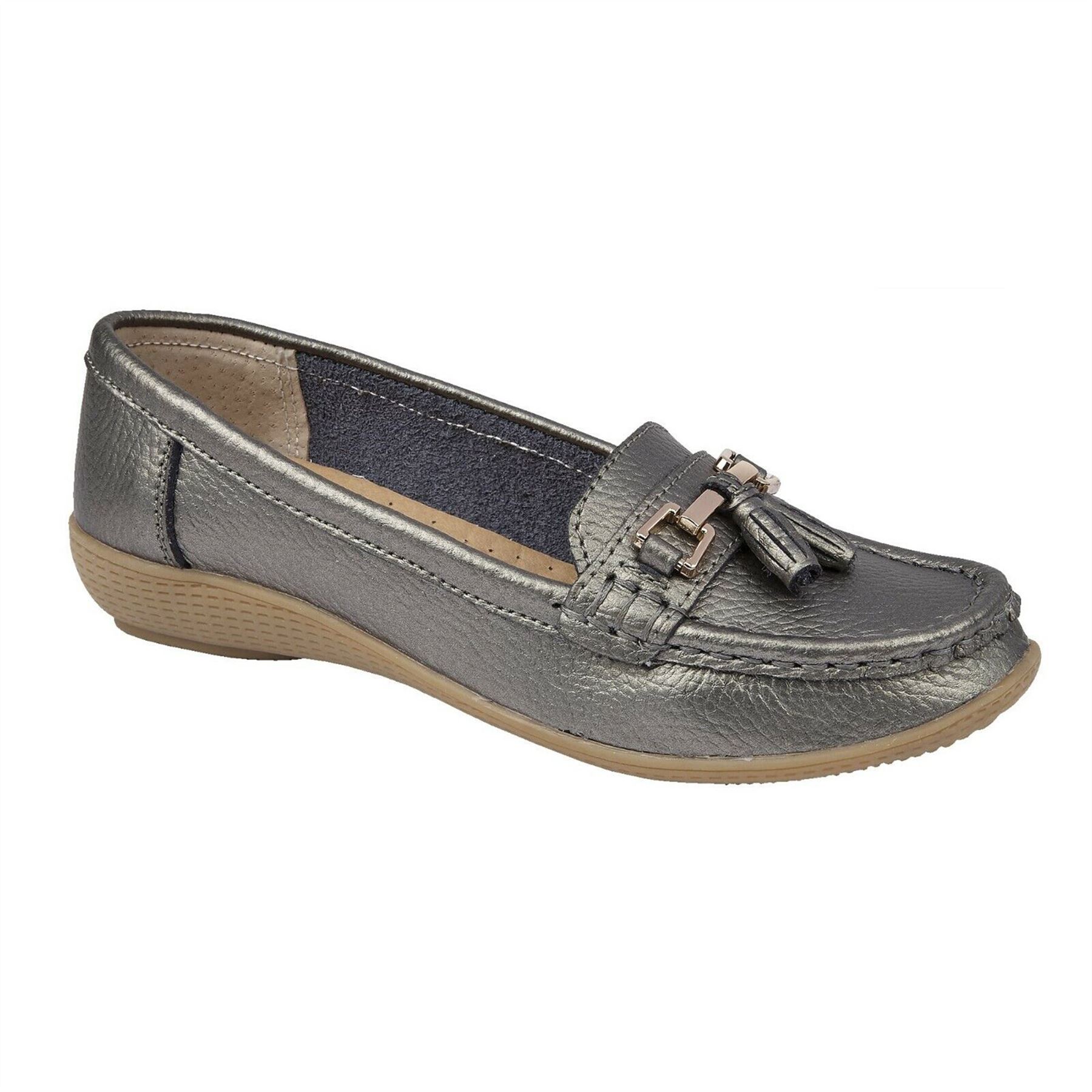 Ladies Wide Fit Shoes Slip On Womens Memory Foam Work Leather Loafer Shoe Size - Picture 19 of 40