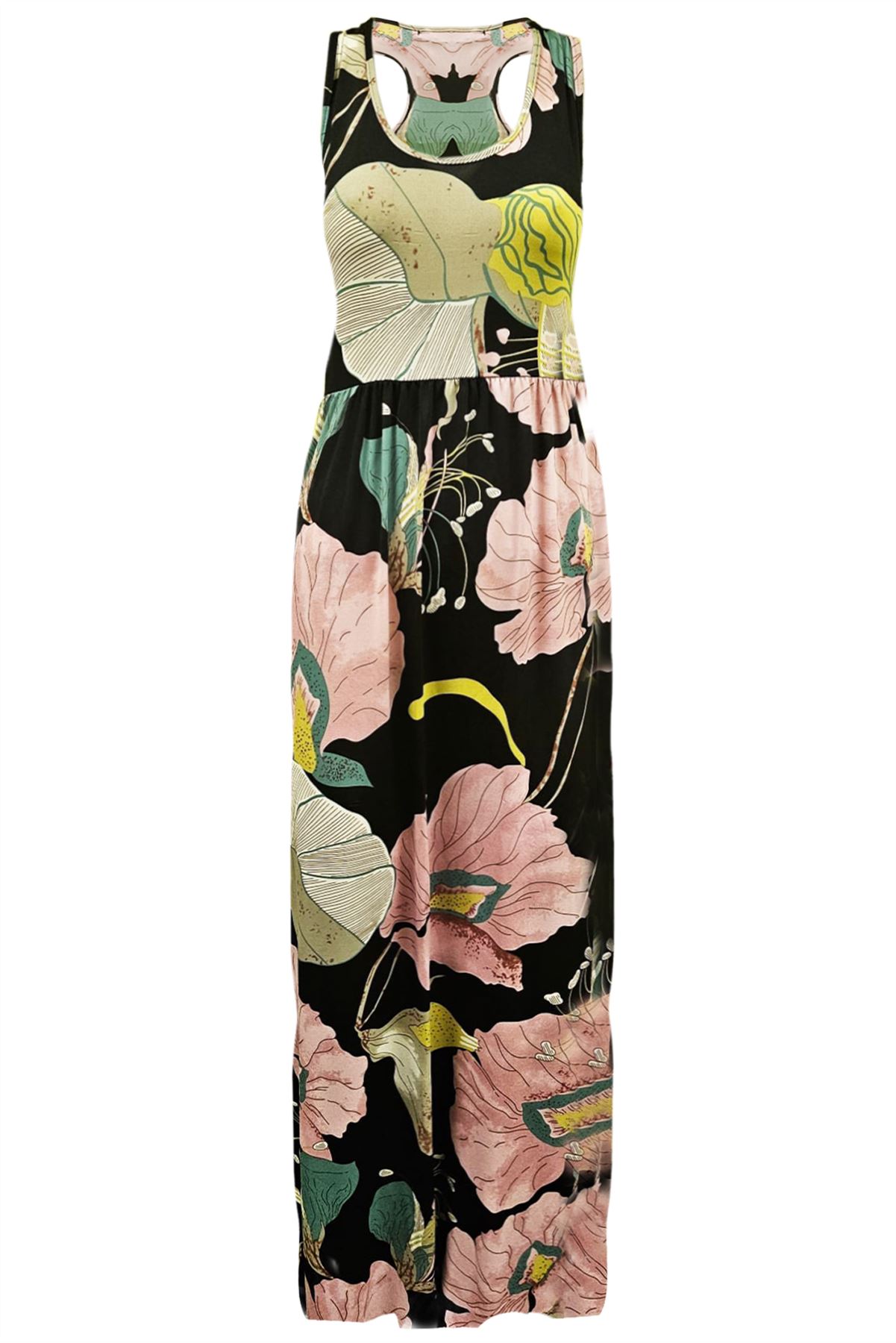 Ladies Womens Floral Printed Vest Strappy Pockets Racer Muscle Back Maxi Dresses - Picture 16 of 30