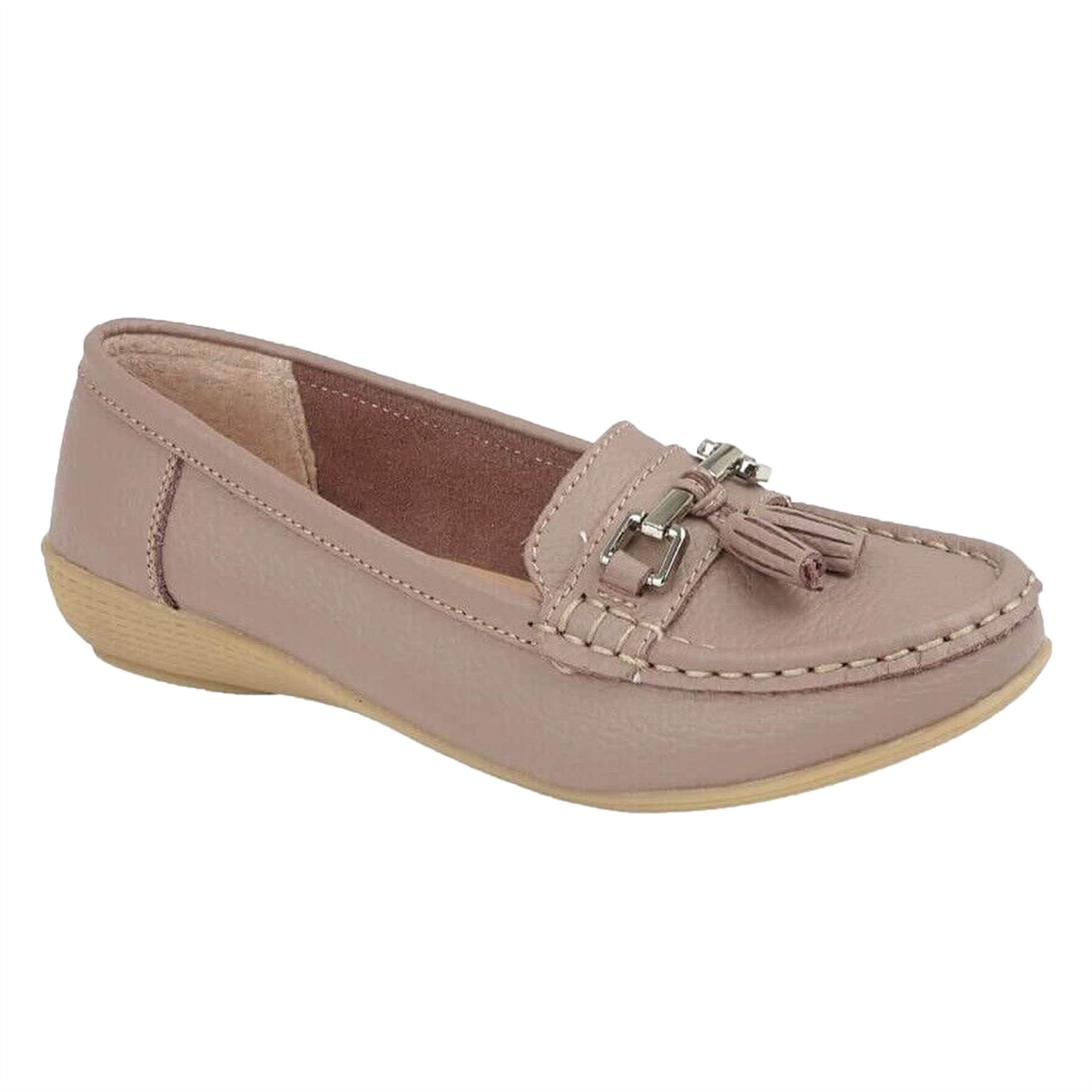 Ladies Wide Fit Shoes Slip On Womens Memory Foam Work Leather Loafer Shoe Size - Picture 13 of 40