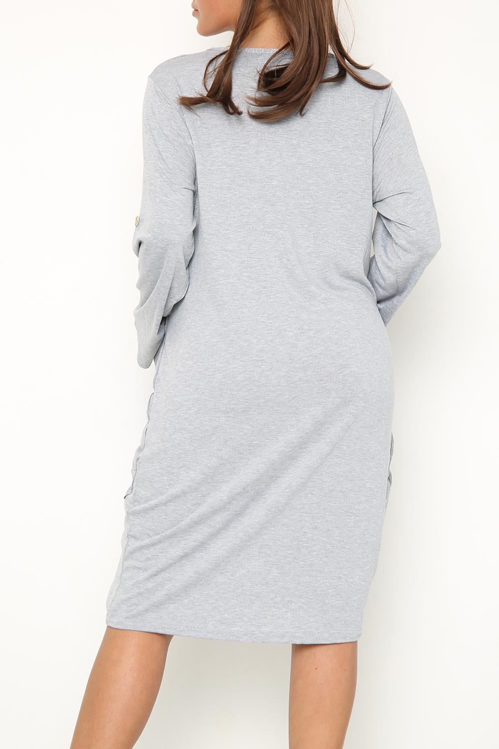 Women Side Pockets Fleece Baggy Ladies High Low Turn Up Sleeve Sweatshirt Dress - Picture 16 of 16