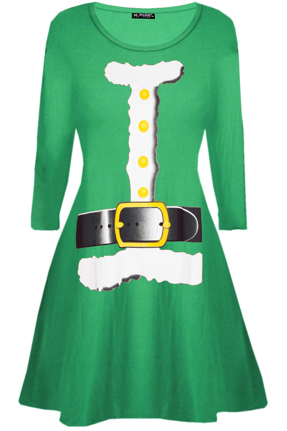 Womens Christmas Ladies Elf Santa's Little Helper Costume Round Neck Swing Dress - Picture 13 of 50