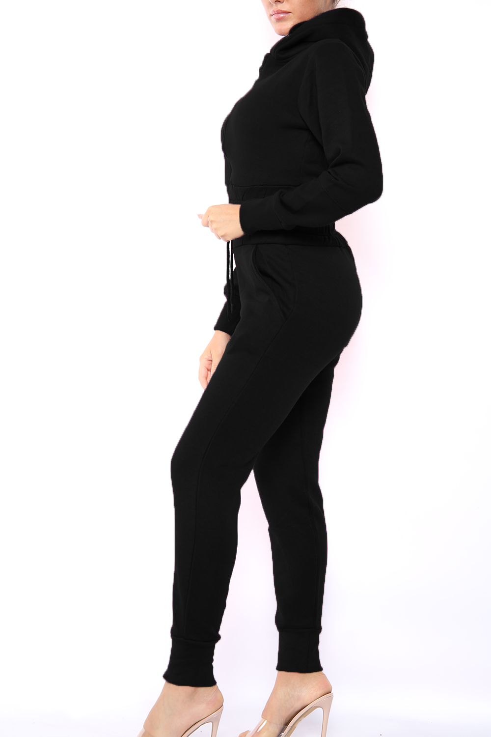 Womens Fleece Hooded Baggy Zip Crop Top Fleece Ladies Loungewear 2Pcs Trousers - Picture 3 of 16