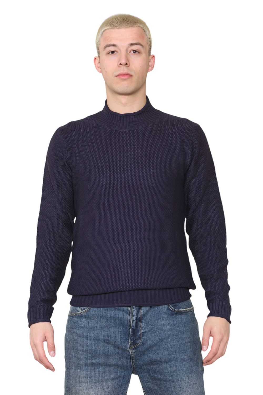 Mens Stretchy High Neck Long Sleeve Designer Casual Pullover Sweater Jumper Top - Picture 5 of 19