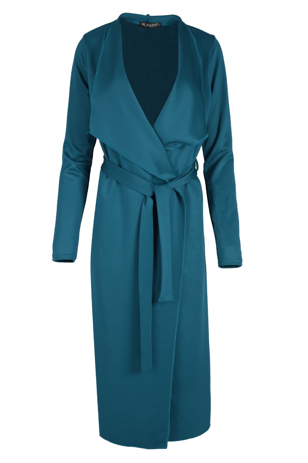 Womens Duster Waterfall Tie Belt Italian Cape Ladies Cardigan Maxi Trench Coat - Picture 10 of 16