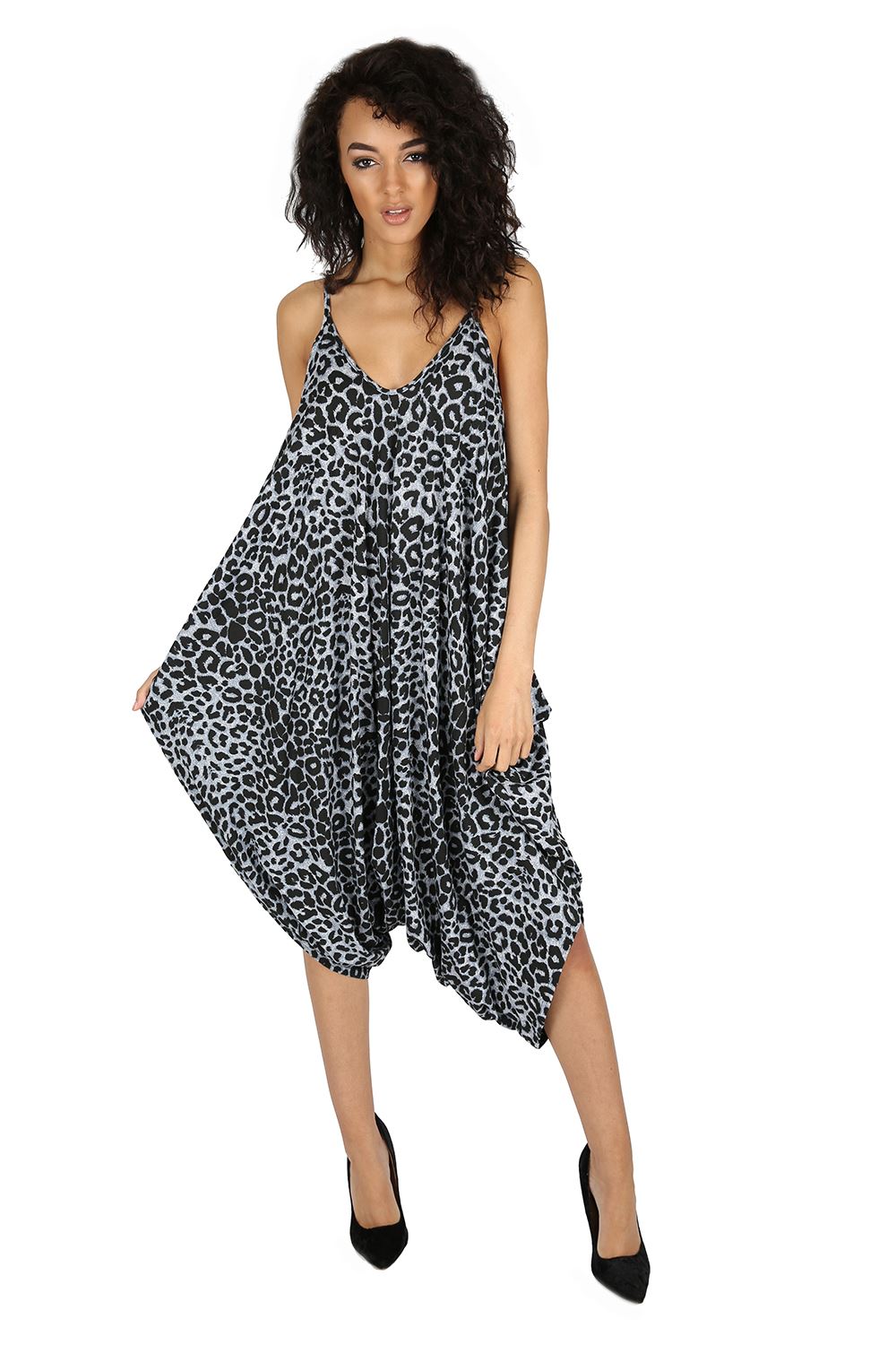 Womens Ladies Print Lagenlook Cami Strappy Baggy Romper Harem Jumpsuit