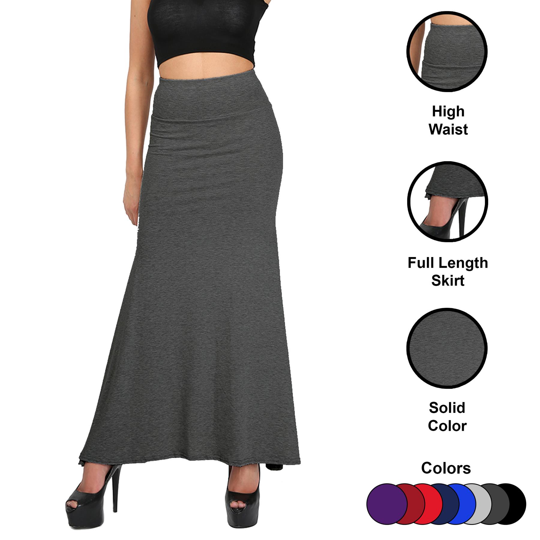 Ladies Women Full Length Plain Stretch Flared Frankie High Waist Long Maxi Skirt - Picture 20 of 25