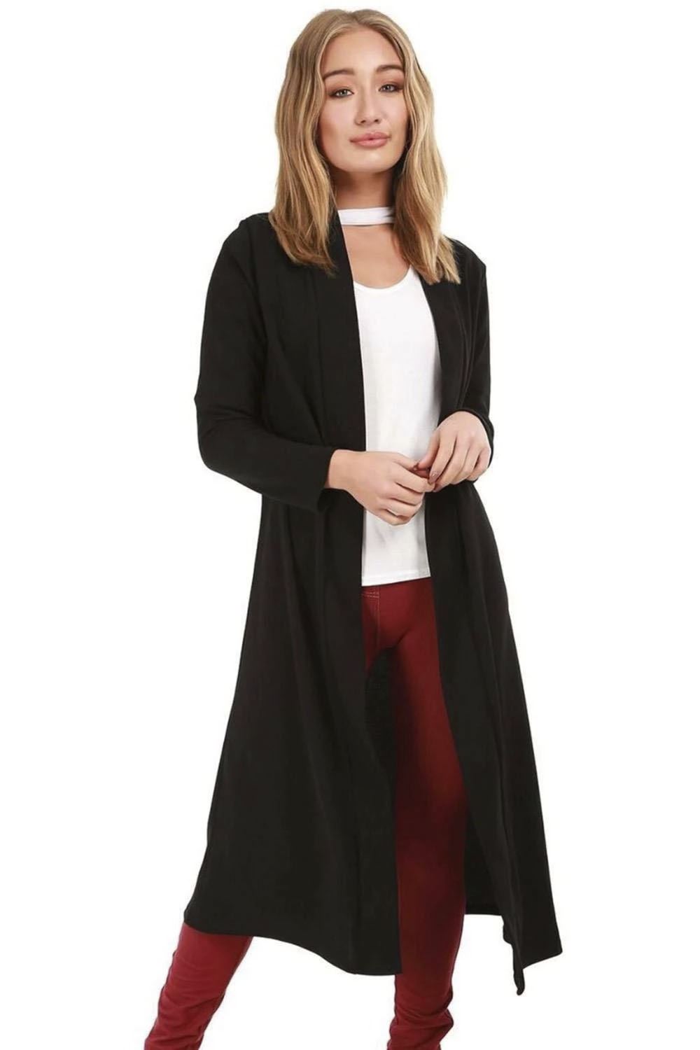 Plain Band Full Sleeves Oversize Baggy Open Front Duster Womens Cardigan - Picture 2 of 51