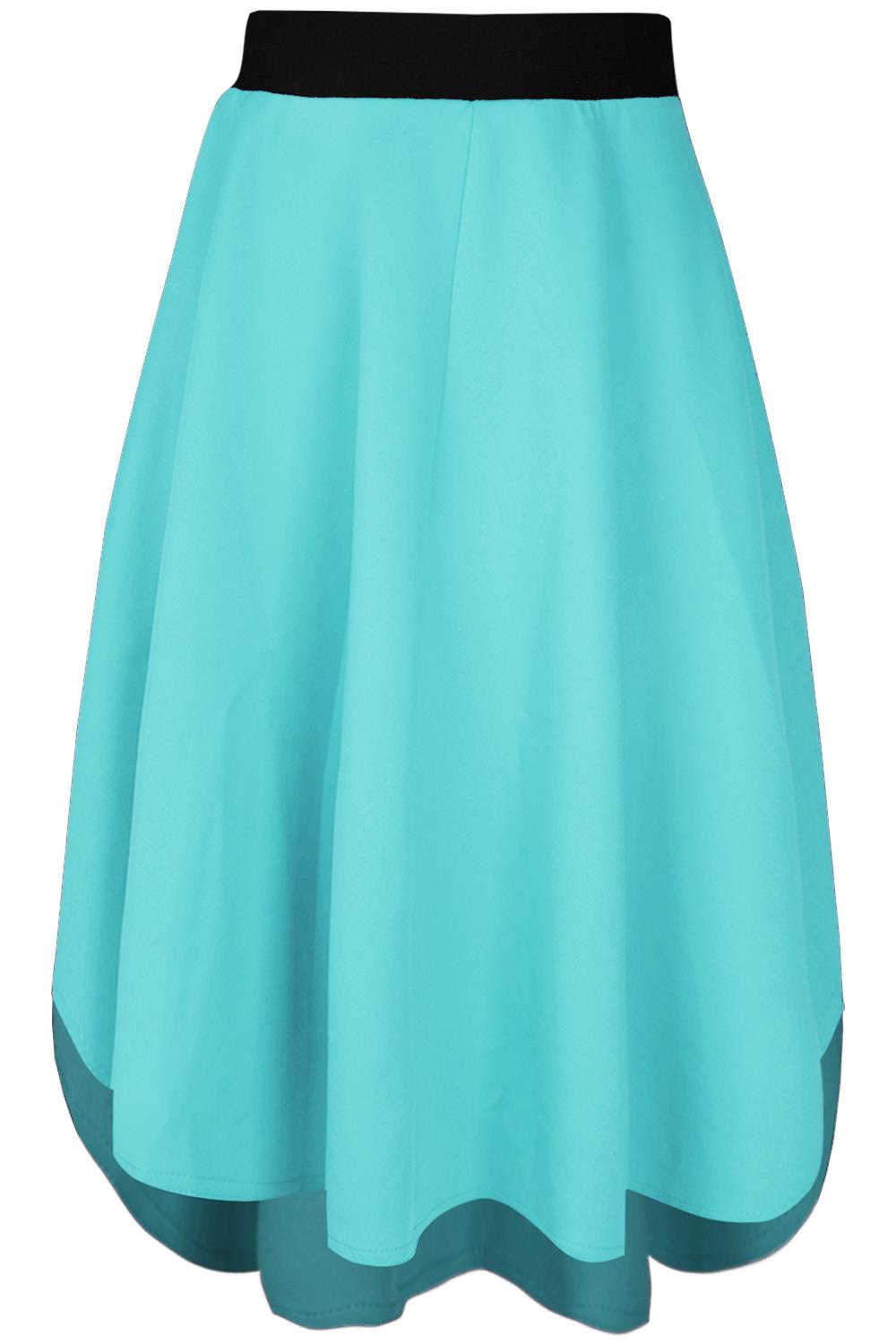 Womens Ladies Back Pocket High Low Dip Swing Scuba Midi Knee Length