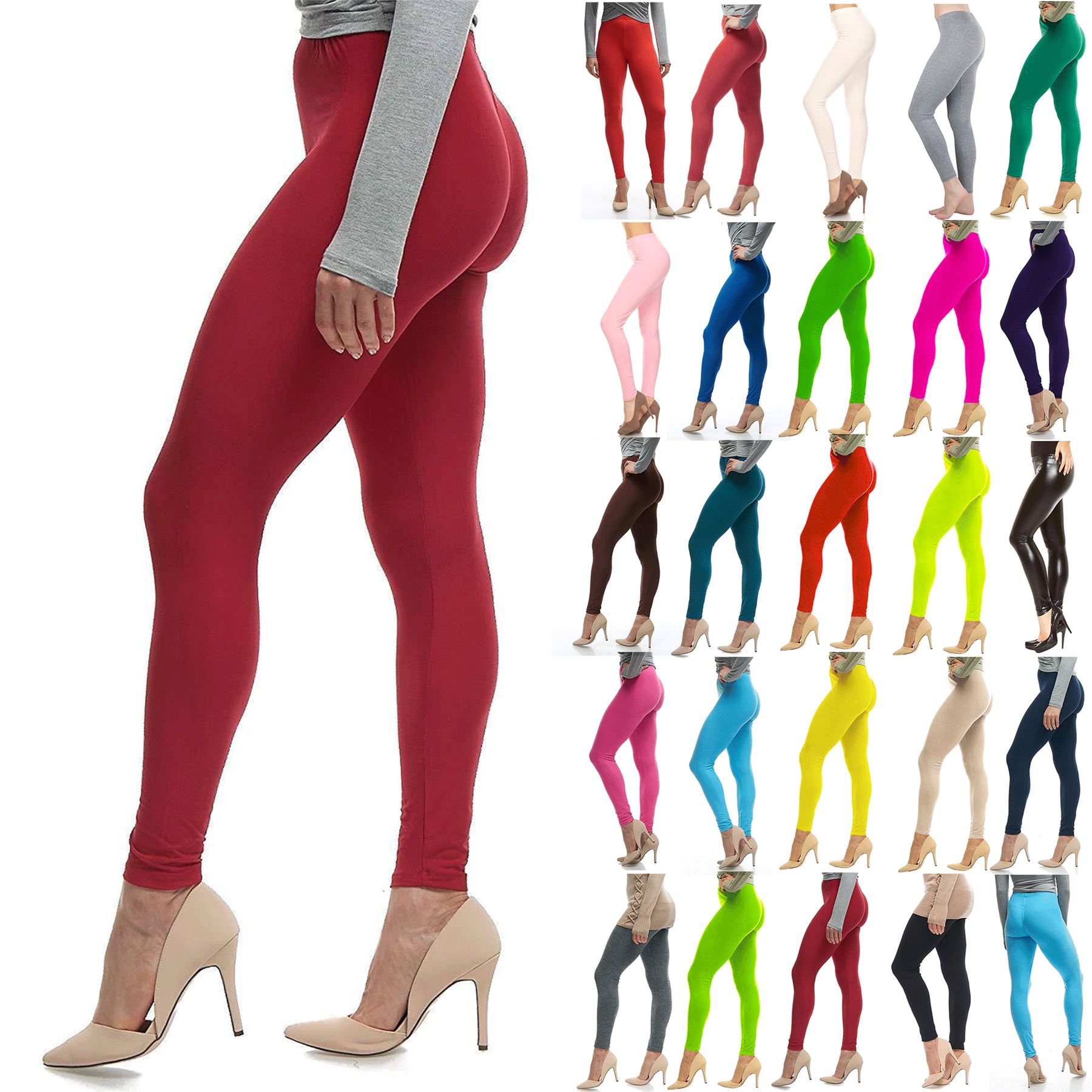 Womens Ladies Plain Basic Full Ankle Length Stretch Jeggings Leggings Trousers - Picture 2 of 196