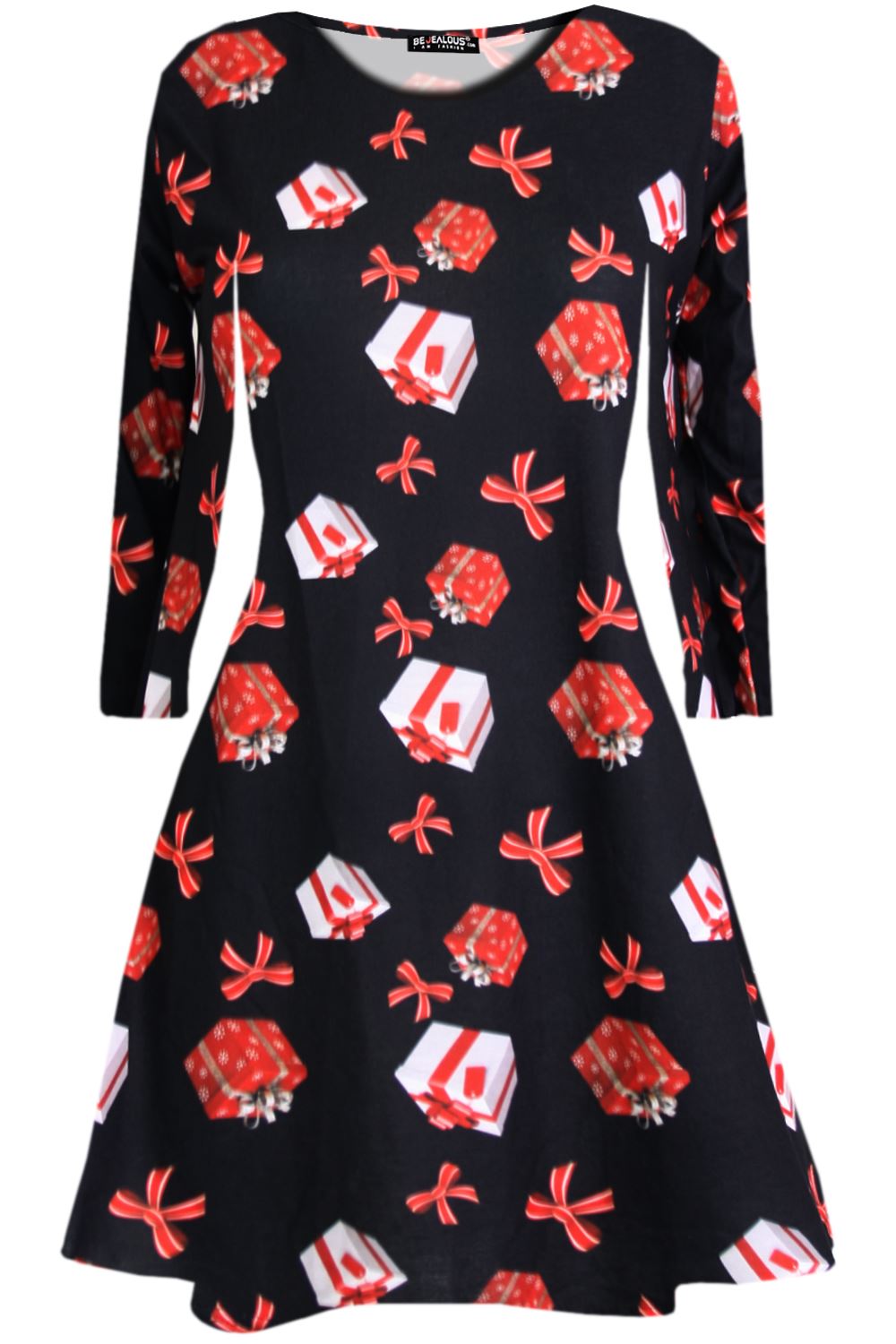 Kids Christmas Printed Casual Long Sleeve Girls Xmas Flared Mini Swing Dresses - Picture 4 of 30
