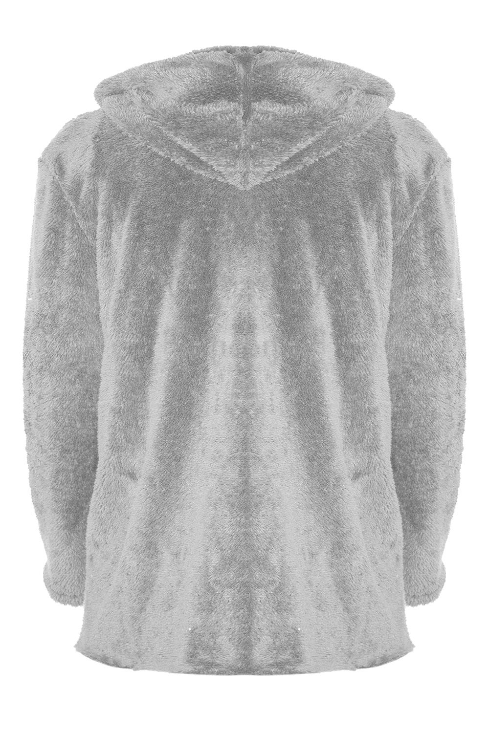 Womens Ladies Fleece Cardigan Zip Pocket Long Sleeve Fluffy Faux Fur Jacket Coat - Picture 22 of 22