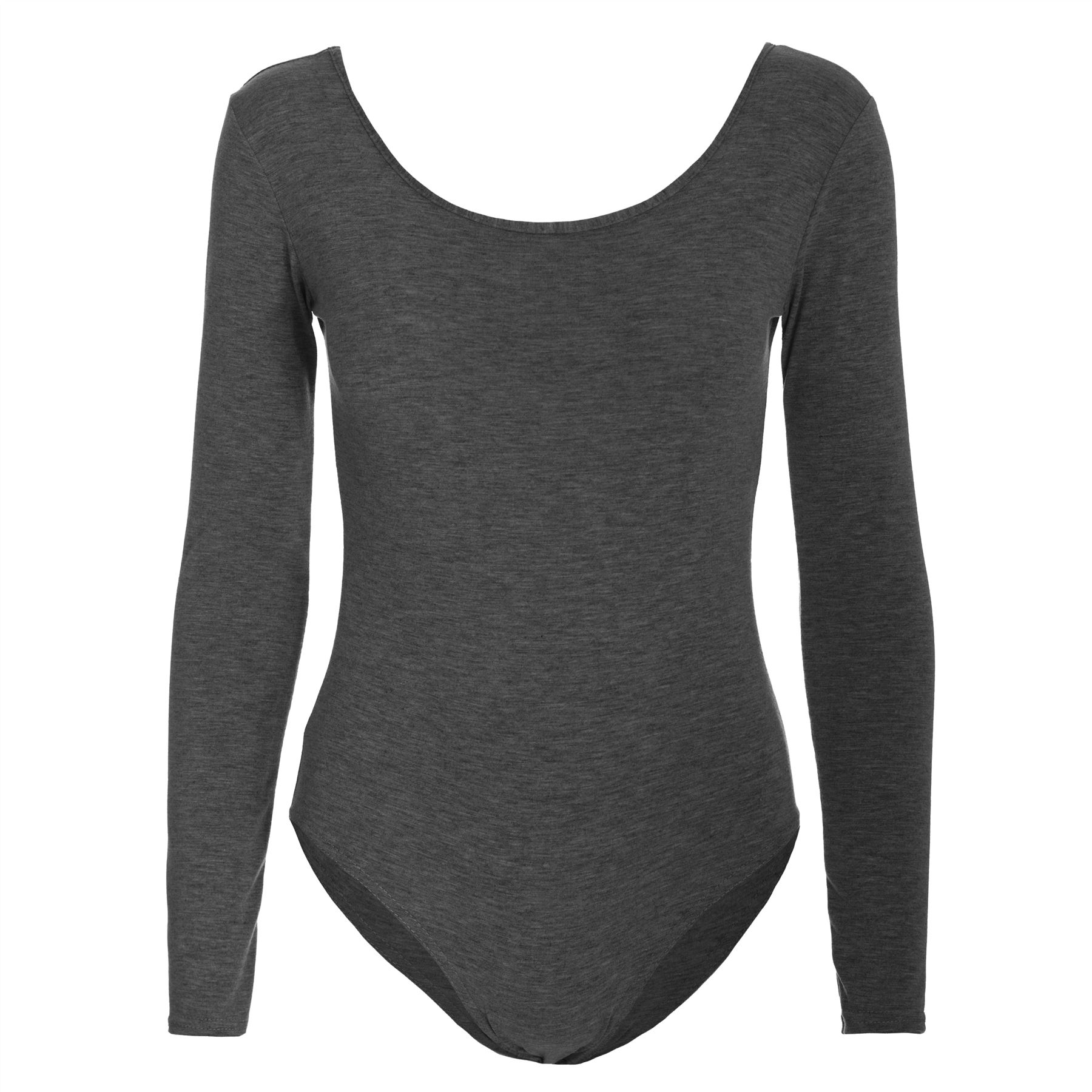 Womens Ladies Plain Jersey Long Sleeves Stretchy Leotard Bodysuit Top Plus Sizes - Picture 5 of 53