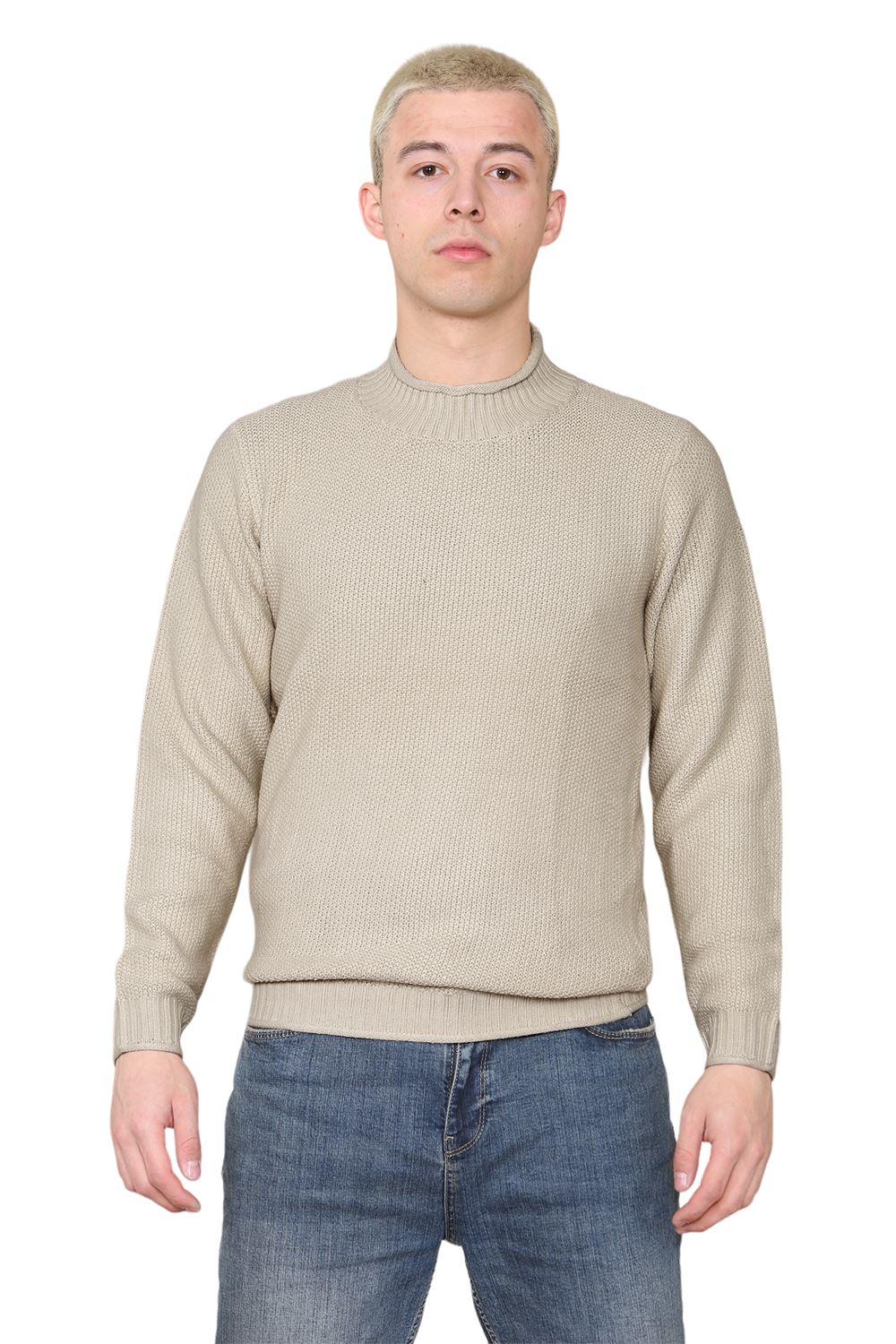 Mens Stretchy High Neck Long Sleeve Designer Casual Pullover Sweater Jumper Top - Picture 14 of 19