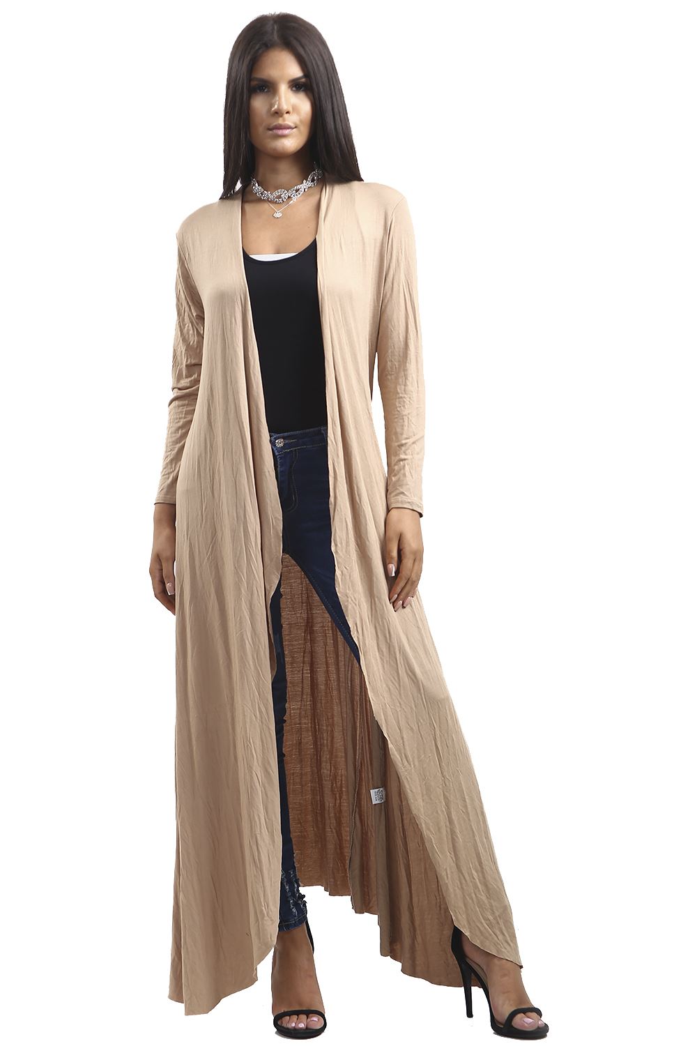 Plus Size Womens Ladies Open Flare Butterfly Flowy Floaty Maxi Trench Cardigan - Picture 14 of 16