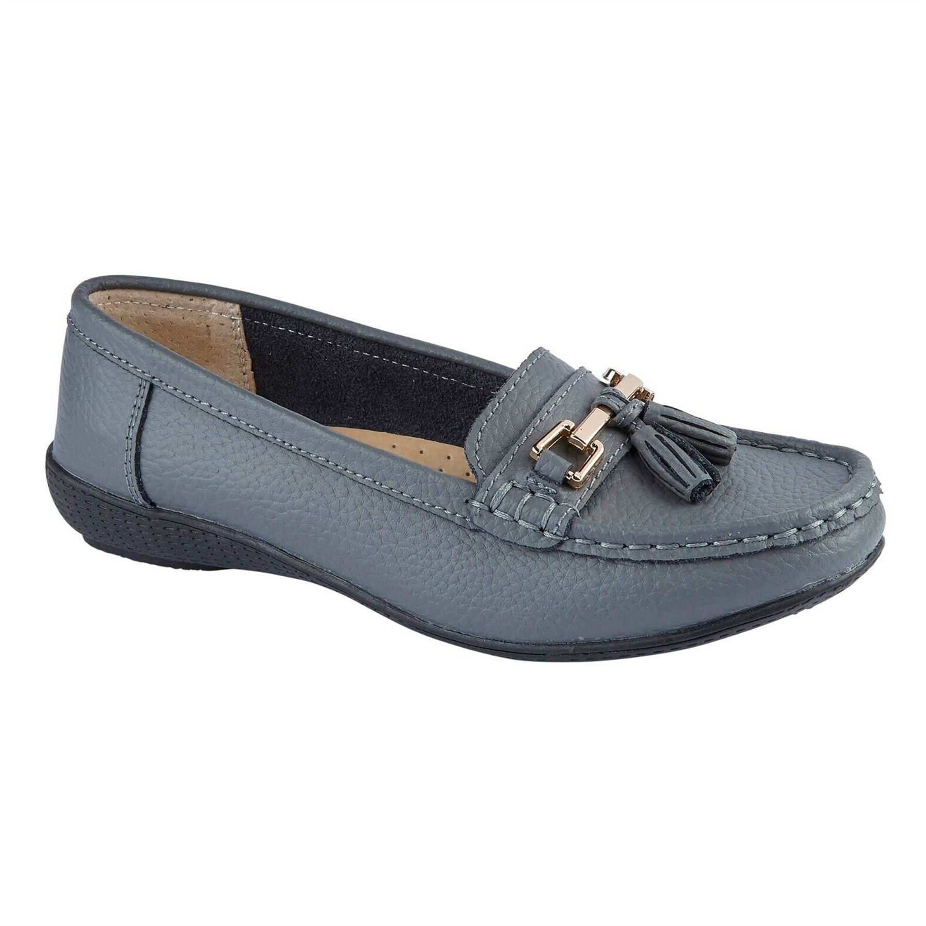 Ladies Wide Fit Shoes Slip On Womens Memory Foam Work Leather Loafer Shoe Size - Picture 18 of 40