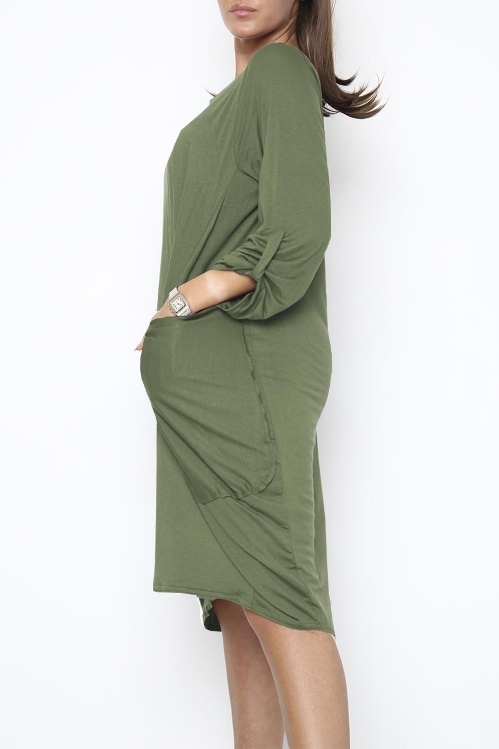 Women Side Pockets Fleece Baggy Ladies High Low Turn Up Sleeve Sweatshirt Dress - Picture 9 of 16