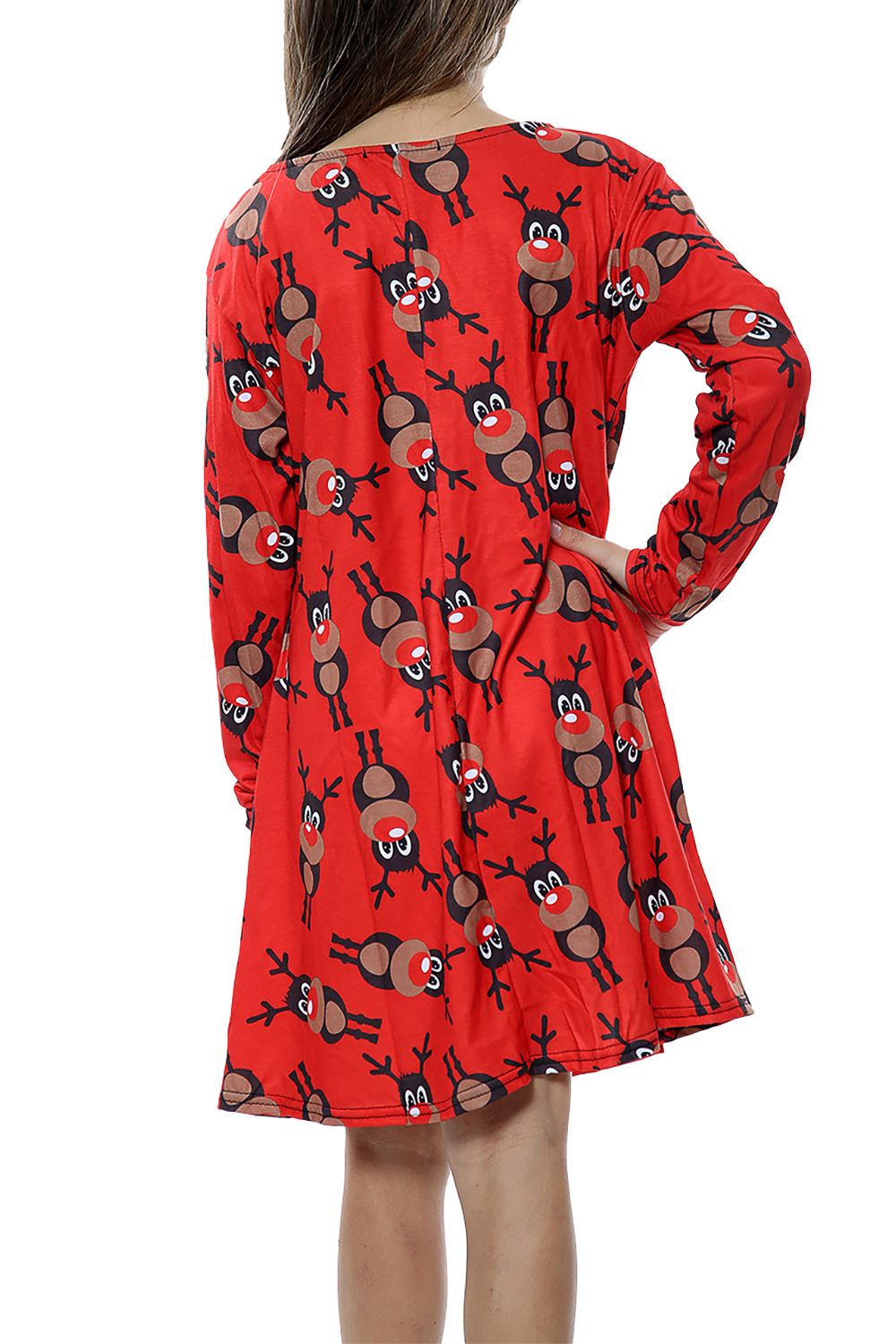 Kinder Mädchen Weihnachten Xmas Rundhals Weihnachtsmann Kostüm CandyStick Swing Kleid - Bild 5 von 64